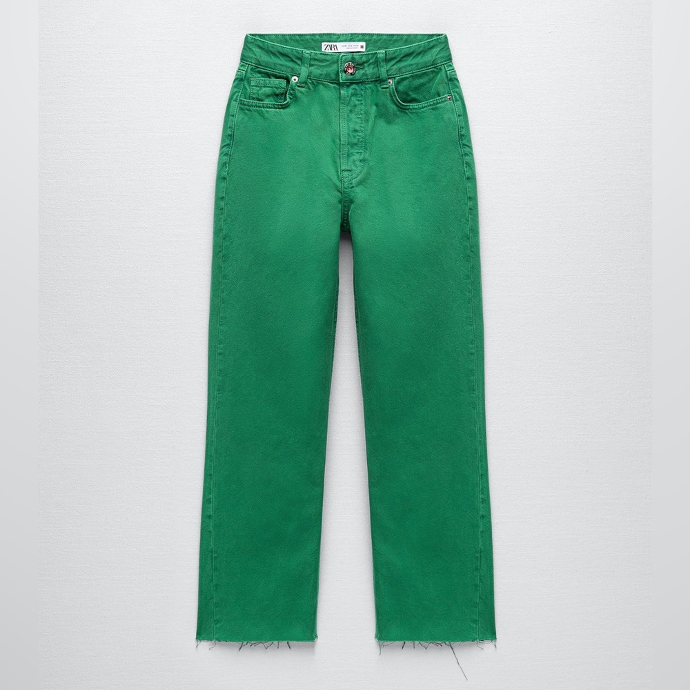 ZARA high waisted green straight leg pants